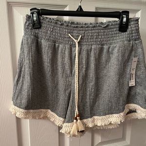 NWT Grey and Cream Lightweight Linen Hi-Rise Shorts